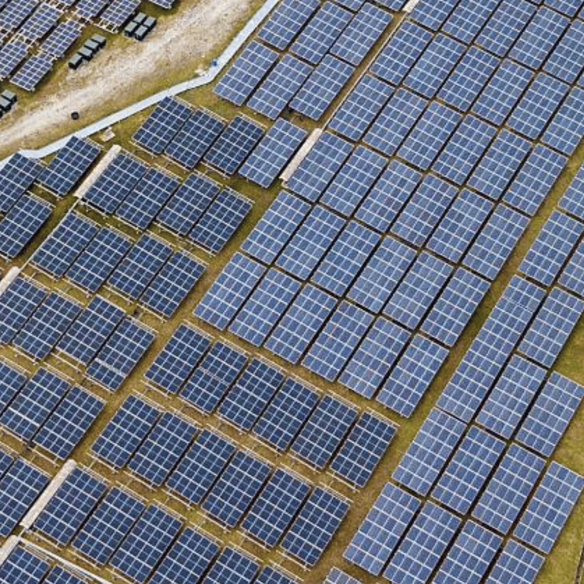 Aerial view of a utility-scale solar farm